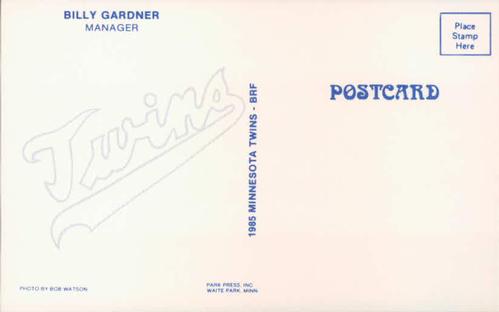 1985 Minnesota Twins Postcards #NNO Billy Gardner Back