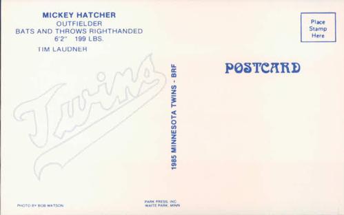 1985 Minnesota Twins Postcards #NNO Mickey Hatcher Back