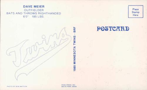 1985 Minnesota Twins Postcards #NNO Dave Meier Back