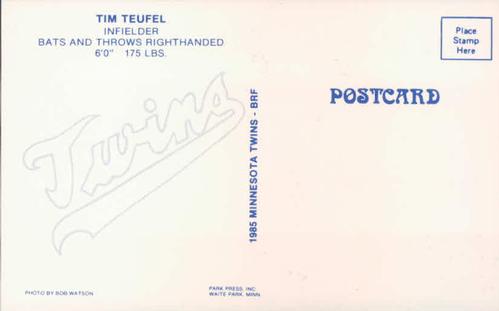 1985 Minnesota Twins Postcards #NNO Tim Teufel Back
