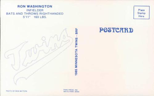 1985 Minnesota Twins Postcards #NNO Ron Washington Back