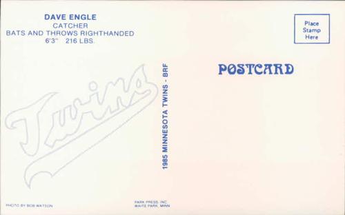 1985 Minnesota Twins Postcards #NNO Dave Engle Back