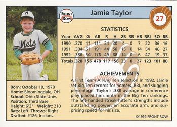 1992 Front Row Draft Picks #27 Jamie Taylor Back