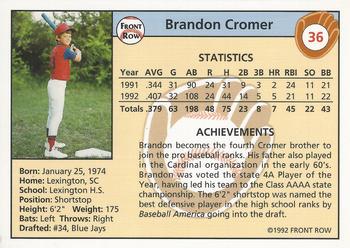 1992 Front Row Draft Picks #36 Brandon Cromer Back