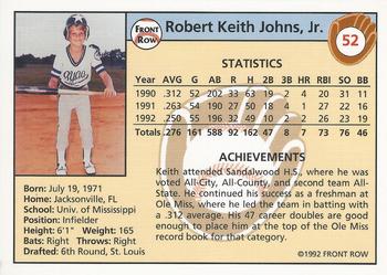 1992 Front Row Draft Picks #52 Keith Johns Back