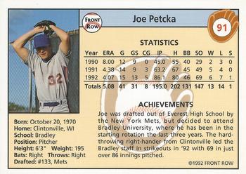 1992 Front Row Draft Picks #91 Joe Petcka Back