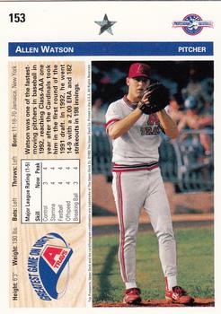 1992 Upper Deck Minor League #153 Allen Watson Back