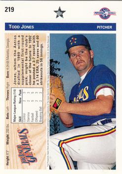 1992 Upper Deck Minor League #219 Todd Jones Back