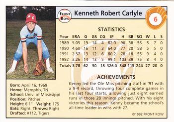 1992 Front Row Draft Picks - Silver #6 Ken Carlyle Back
