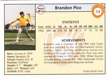 1992 Front Row Draft Picks - Silver #14 Brandon Pico Back