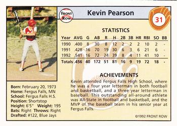 1992 Front Row Draft Picks - Silver #31 Kevin Pearson Back
