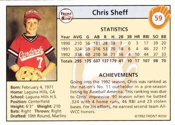 1992 Front Row Draft Picks - Silver #59 Chris Sheff Back