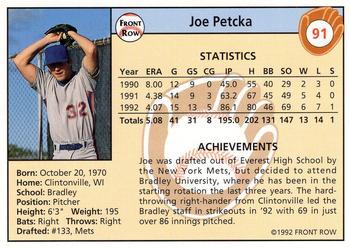 1992 Front Row Draft Picks - Silver #91 Joe Petcka Back