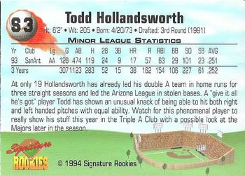 1994 Signature Rookies - Hottest Prospects #S3 Todd Hollandsworth Back
