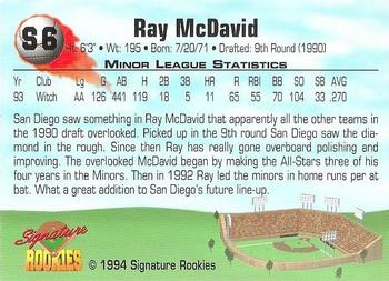 1994 Signature Rookies - Hottest Prospects #S6 Ray McDavid Back