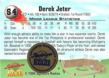 1994 Signature Rookies - Hottest Prospects Signatures #S4 Derek Jeter Back