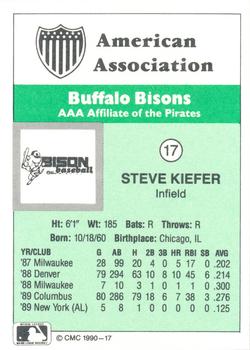 1990 CMC Buffalo Bisons #17 Steve Kiefer Back