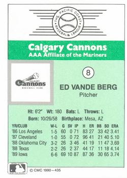 1990 CMC Calgary Cannons #8 Ed Vande Berg Back