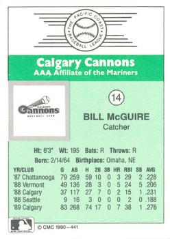 1990 CMC Calgary Cannons #14 Bill McGuire Back
