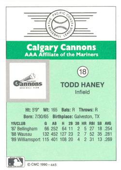 1990 CMC Calgary Cannons #18 Todd Haney Back