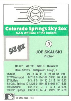 1990 CMC Colorado Springs Sky Sox #3 Joe Skalski Back