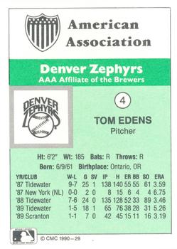 1990 CMC Denver Zephyrs #4 Tom Edens Back