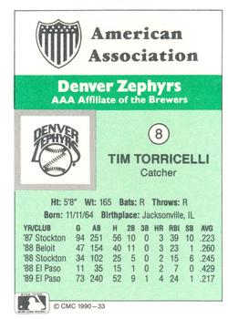1990 CMC Denver Zephyrs #8 Tim Torricelli Back