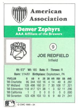1990 CMC Denver Zephyrs #9 Joe Redfield Back