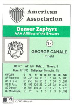 1990 CMC Denver Zephyrs #17 George Canale Back