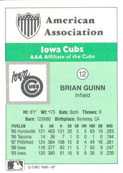 1990 CMC Iowa Cubs #12 Brian Guinn Back
