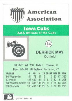 1990 CMC Iowa Cubs #14 Derrick May Back