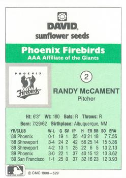 1990 CMC Phoenix Firebirds #2 Randy McCament Back