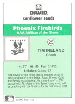 1990 CMC Phoenix Firebirds #25 Tim Ireland Back