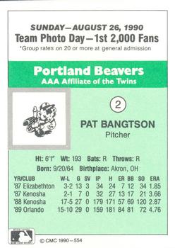 1990 CMC Portland Beavers #2 Pat Bangtson Back