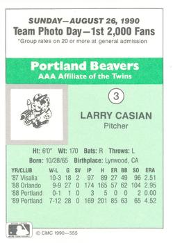 1990 CMC Portland Beavers #3 Larry Casian Back