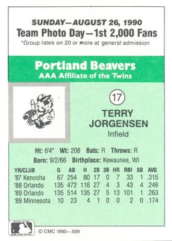 1990 CMC Portland Beavers #17 Terry Jorgensen Back