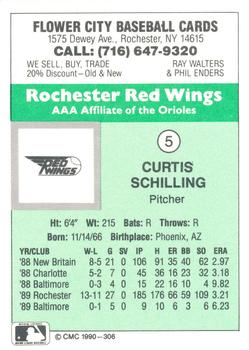 1990 CMC Rochester Red Wings #5 Curt Schilling Back