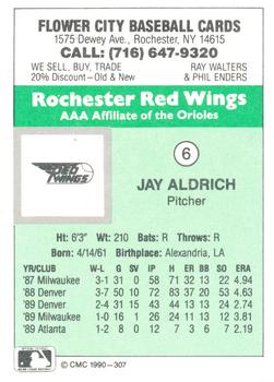 1990 CMC Rochester Red Wings #6 Jay Aldrich Back
