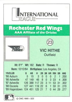 1990 CMC Rochester Red Wings #23 Vic Hithe Back