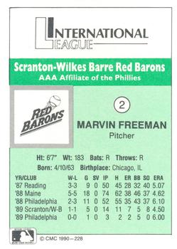 1990 CMC Scranton Red Barons #2 Marvin Freeman Back