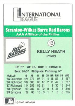 1990 CMC Scranton Red Barons #13 Kelly Heath Back