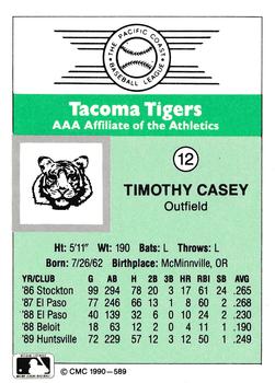1990 CMC Tacoma Tigers #12 Timothy Casey Back