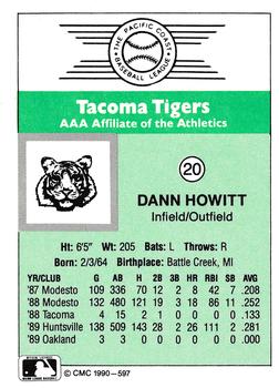 1990 CMC Tacoma Tigers #20 Dann Howitt Back
