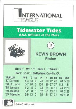 1990 CMC Tidewater Tides #2 Kevin Brown Back