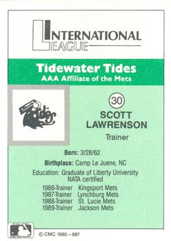 1990 CMC Tidewater Tides #30 Scott Lawrenson Back