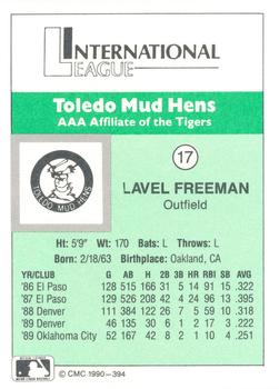 1990 CMC Toledo Mud Hens #17 LaVel Freeman Back