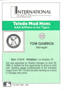 1990 CMC Toledo Mud Hens #22 Tom Gamboa Back