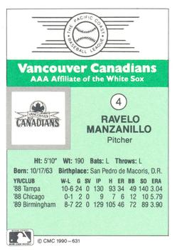 1990 CMC Vancouver Canadians #4 Ravelo Manzanillo Back