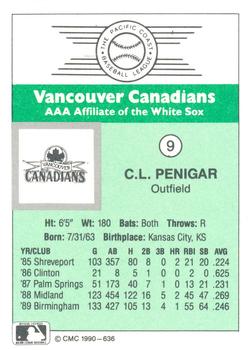 1990 CMC Vancouver Canadians #9 C.L. Penigar Back