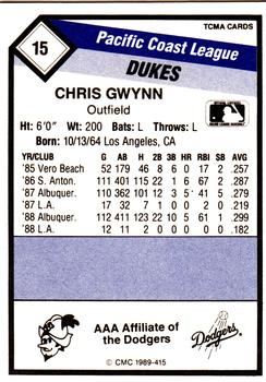 1989 CMC Albuquerque Dukes #15 Chris Gwynn  Back